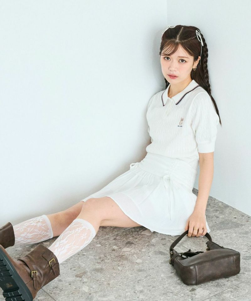 新色追加】ネコ刺繍ケーブルポロニット | OLIVE des OLIVE 新色追加】ネコ刺繍ケーブルポロニット | OLIVE des OLIVE