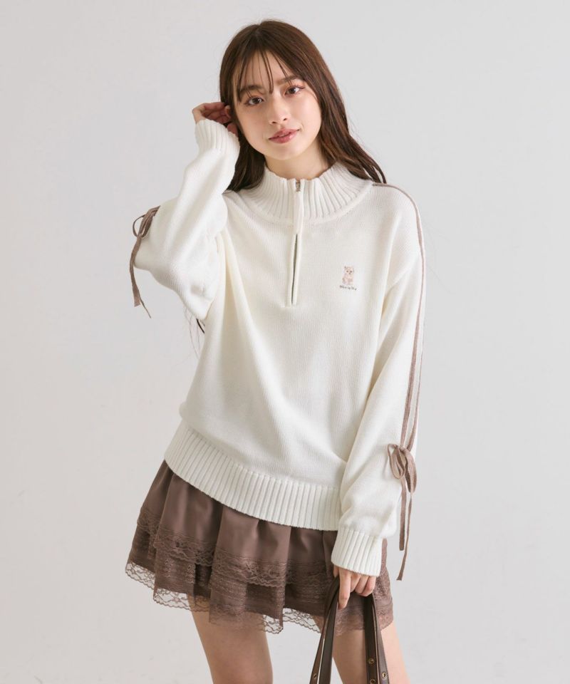 ネコ刺繍ハーフZIPニット | OLIVE des OLIVE（オリーブ デ